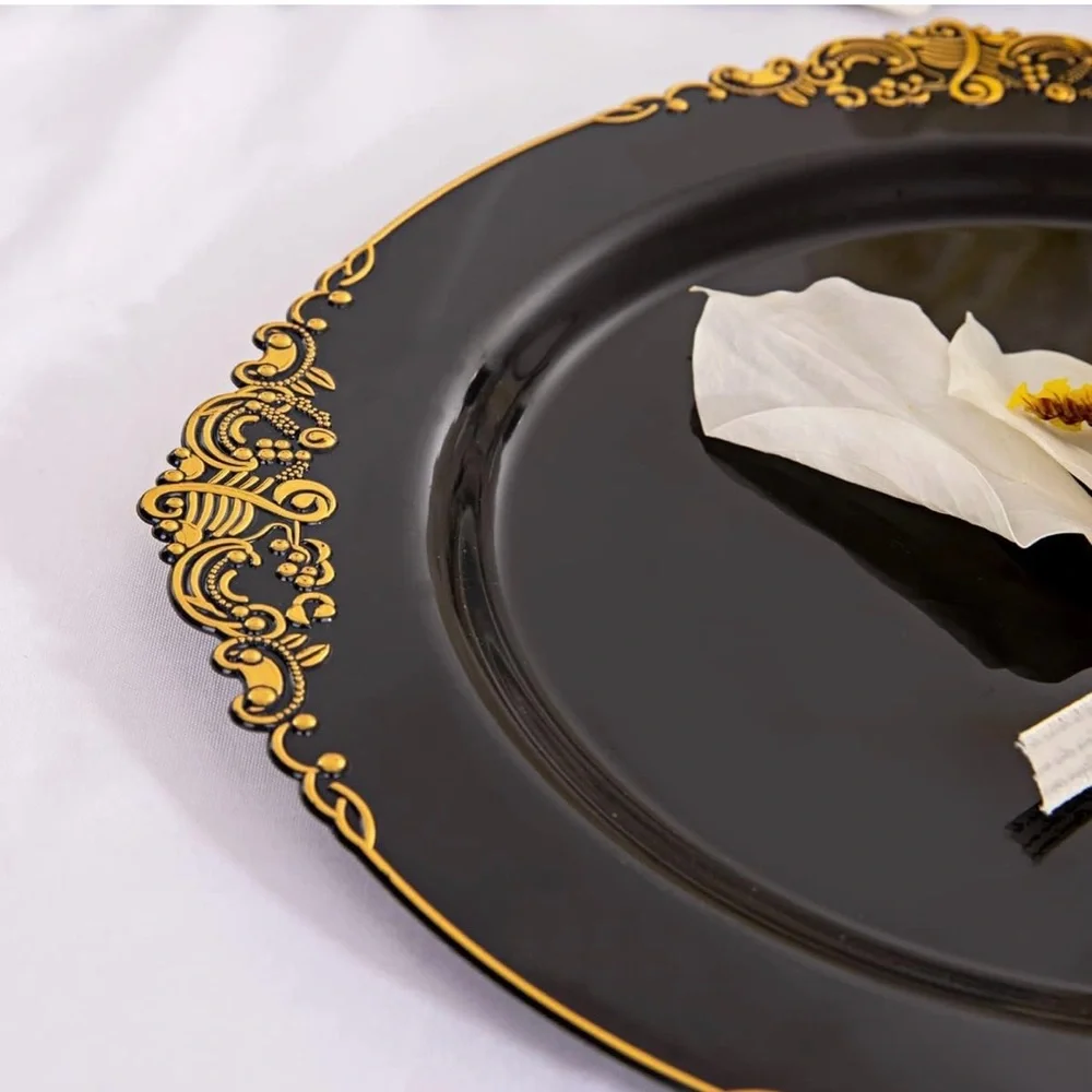 Elegant Black and Gold Dinner Plates 100pcs